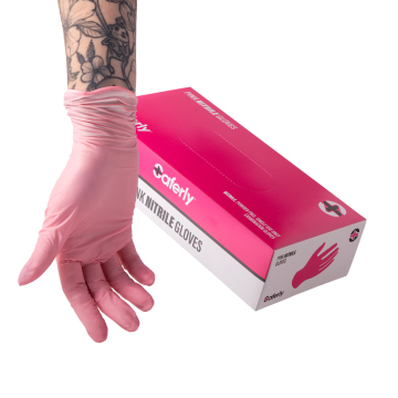 Boîte de 100 gants en nitrile roses Saferly - Caisse de 10
