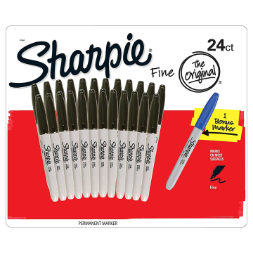 Boite de  24 Marqueurs Sharpie Pointe Fine Pointe Noire Plus 1 Marqueur Bleu