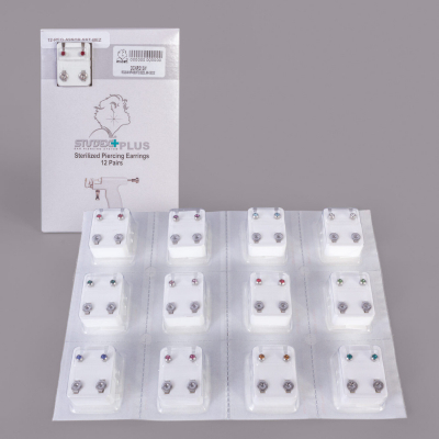 12 Paires de boucles d'oreilles standard Studex pour piercing (couleurs assorties) - Acier inoxydable