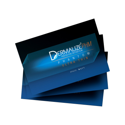 Pack de 7 feuilles pré-découpées de Dermalize Phantom - Film protecteur ultrafin pour tatouage - 15 x 10 cm