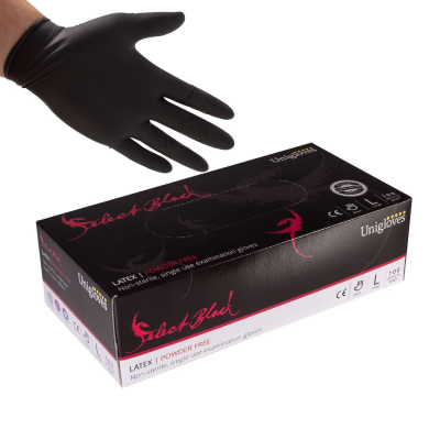 Boite de 100 gants Unigloves Select (latex sans poudre) - Noir