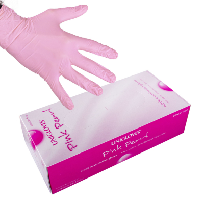 Boite de 100 gants Unigloves Pink Pearl (nitrile) - Rose