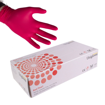 Boite de 100 gants Unigloves Red Pearl (nitrile) - Rouge