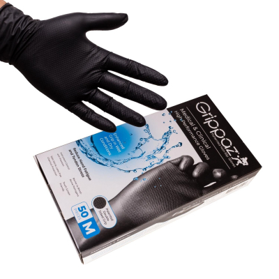 Boite de 50 gants Grippaz - Gants antidérapants haute performance en nitrile - Noirs