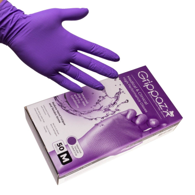 Boite de 50 gants Grippaz - Gants antidérapants haute performance en nitrile - Violets