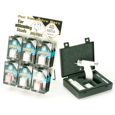 Kit Instrument Studex Plus avec Présentoir et 18 Paires de Boucles d'Oreilles pour Piercing