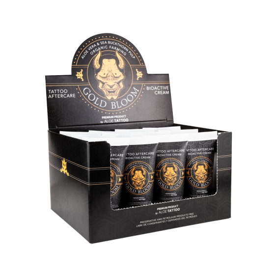 Aloe Tattoo Gold Bloom Nouvelle formule Tubes de soin après traitement sur Présentoir 12x 30 g