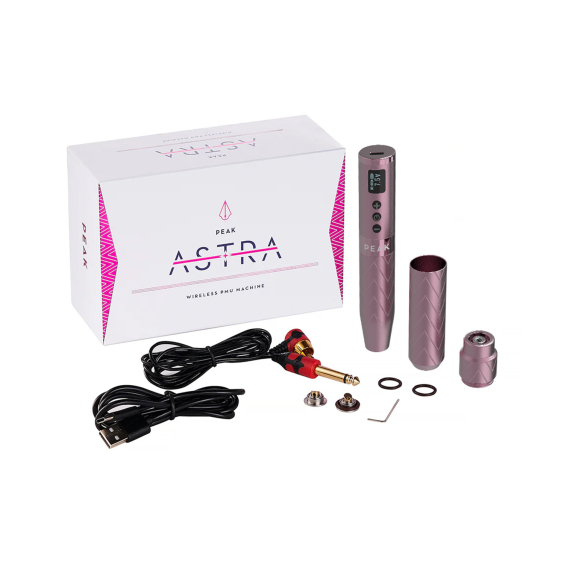 Peak Astra - Machine à tatouer de type stylo sans fil pour maquillage permanent avec deux batteries - Rose