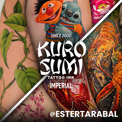 Un collage de tatouages cicatrisés réalisés avec Kuro Sumi Imperial par Ester Tarabal